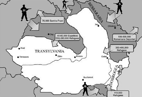 Romania-1940-under-Soviet-and-Hungarian-Atack-over-Basarabia-Bucovina-Dobrogea-and-Transilvania S